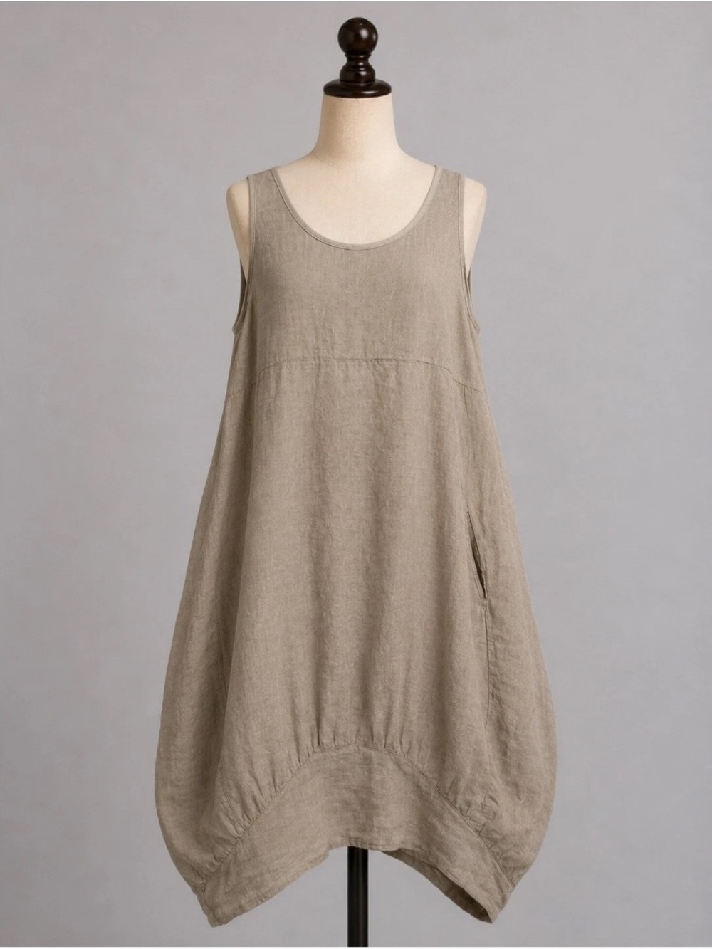 100% linen Rosemarine size 2XL Sleeveless Taupe Bubble/Shift Dress w pockets - Picture 7 of 7